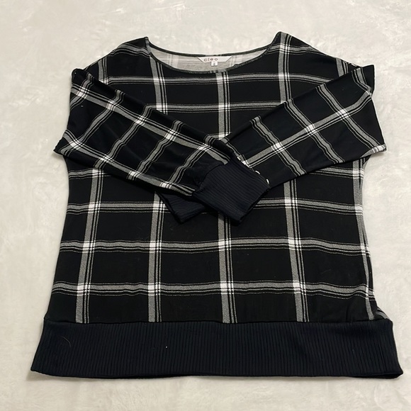 Cleo, black flannel print off shoulder blouse with accent buttons - Picture 2 of 5